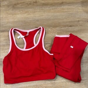 Red Sports Bra and Leggings Set